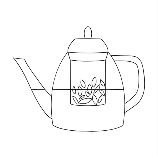 Значок Линии Чайника Векторная Иллюстрация Черно Белого Чайника Линейное Искусство — стоковый вектор