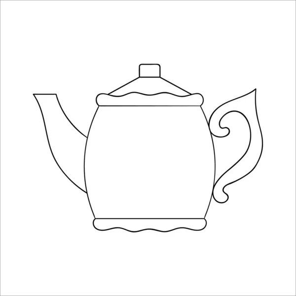 Theepot Lijn Icoon Zwart Wit Theepot Vector Illustratie Lineaire Kunstketel — Stockvector