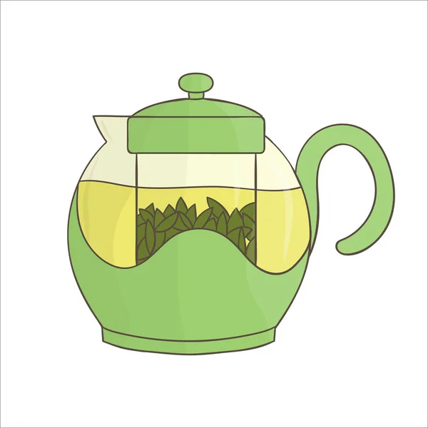 茶壶图标 明亮的茶壶矢量图解 用白色背景隔离的彩色水壶 涂鸦式厨房设备 — 图库矢量图片