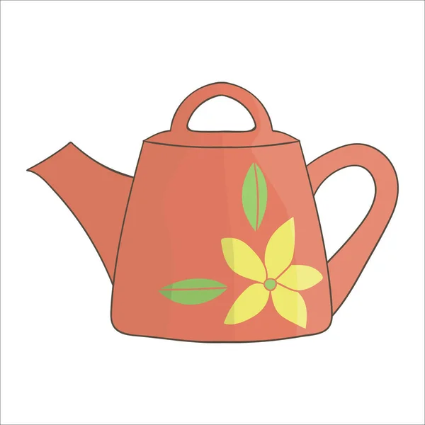 茶壶图标 明亮的茶壶矢量图解 用白色背景隔离的彩色水壶 涂鸦式厨房设备 — 图库矢量图片
