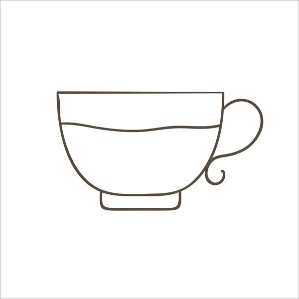 Ícone Linha Xícara Ilustração Vetorial Xícara Chá Preto Branco Caneca — Vetor de Stock