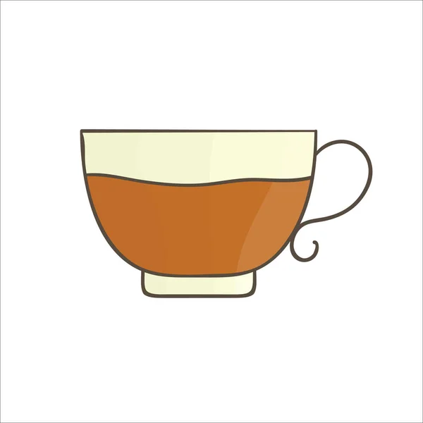 ティーカップのアイコン カラーティーカップベクトルイラスト 白を基調としたリニアアートマグカップ ドードルスタイルのキッチンクロック — ストックベクタ