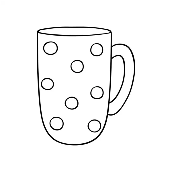 Taza Café Línea Icono Ilustración Vectorial Blanco Negro Vajilla Lunares — Vector de stock