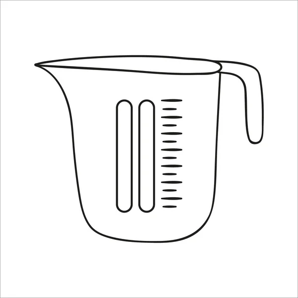 矢量黑白量杯 厨房工具图标孤立在白色背景 卡通风格的烹调设备 Crockery Vector Illustration — 图库矢量图片