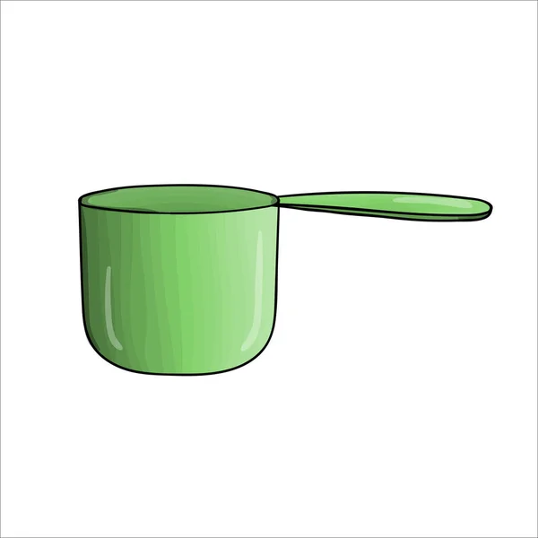 ベクトルグリーンの鍋 白い背景に隔離されたキッチンポットアイコン 漫画スタイルの調理器具 岩場のベクトル図 — ストックベクタ