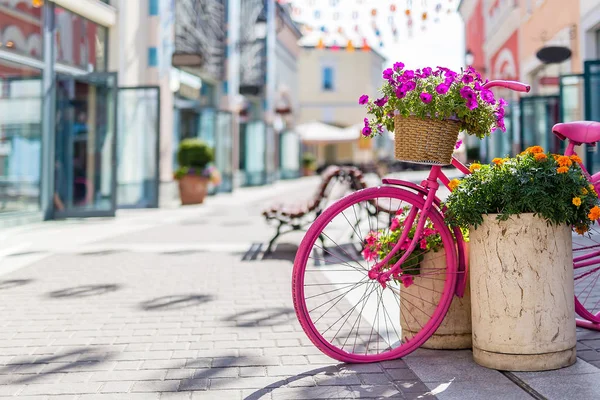 Europe Street Shops Flowers Bicycles Close Day Sunny — Stock Photo, Image