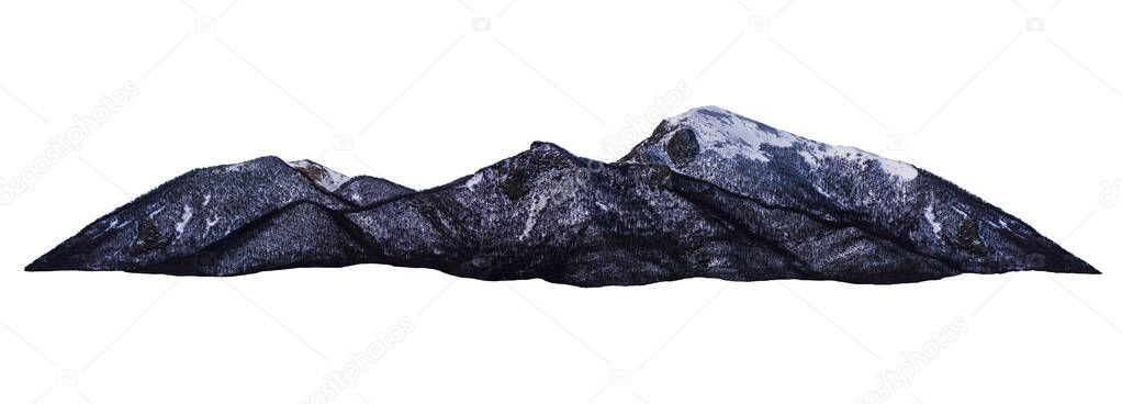 mountains in winter snow isolated on a white background