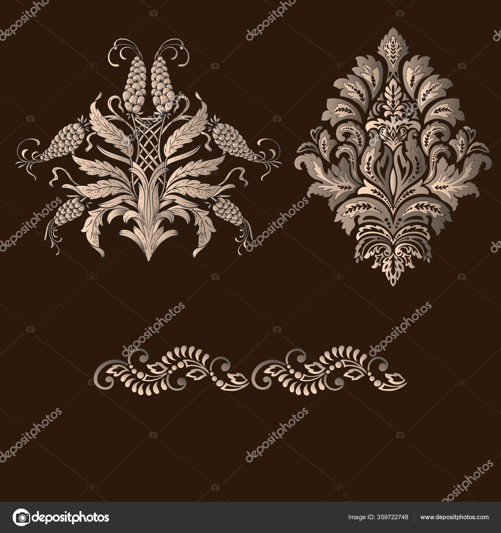 Vector Set Damask Ornamental Elements Elegant Floral Abstract Elements  Design Stock Vector by ©GarryKillian_ 359722748, image size:1600x1700