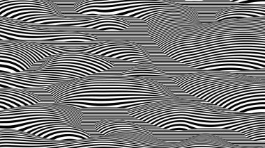 Moda 3D siyah ve beyaz çizgiler arkaplanı bozuyor. Soyut gürültü manzarası. Optik illüzyon efektli prosedür dalgalanması arka planı
