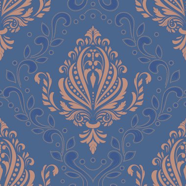 Damask kusursuz desen elementi. Vector klasik lüks, eski moda İspanyol süsü, duvar kağıtları, tekstil, ambalaj için kraliyet Victoria dönemi kusursuz dokusu. Klasik, zarif, çiçekli barok şablonu.