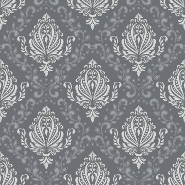 Damask 'ın kusursuz bir geçmişi var. Klasik klasik Şam Şam Şam Süsü. Duvar kağıtları, tekstil ve ambalaj için kraliyet Victoria dönemi kusursuz dokusu. Klasik, zarif, çiçekli barok şablonu.