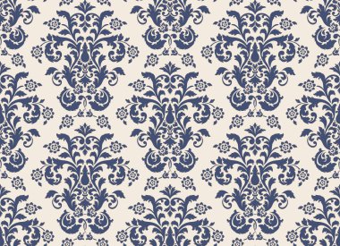 Damask kusursuz desen elementi. Vector klasik lüks, eski moda İspanyol süsü, duvar kağıtları, tekstil, ambalaj için kraliyet Victoria dönemi kusursuz dokusu. Klasik, zarif, çiçekli barok şablonu.