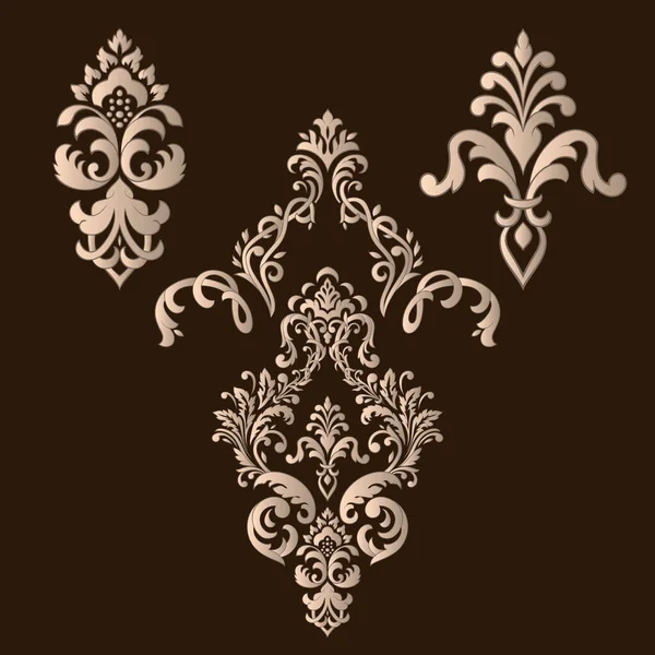 Vector Set Damask Ornamental Elements Elegant Floral Abstract Elements Design — Stock Vector