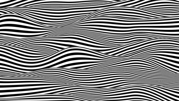 时尚的3D黑白条纹扭曲了背景 抽象的噪音景观 具有光学错觉效果的程序波纹背景 — 图库矢量图片