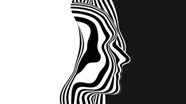矢量3D抽象人头由黑白条纹组成 单色波纹表面插图 头像被切碎了商业展示 海报的最低限度设计布局 — 图库矢量图片