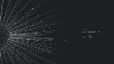 Yaşamın genişlemesi. Vektör küre patlama arkaplanı. Küçük parçacıklar ortaya çıkmaya çalışır. Yüksek hareket hızında bulanık debrilasyonlar ışınlara ya da çizgilere dönüşür. Patlama, patlama arkaplanı