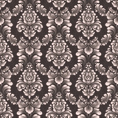 Vektör damask Dikişsiz desen arka plan. Klasik lüks eski moda damask süsleme, duvar kağıtları, tekstil, sarma için Kraliyet Viktorya Dikişsiz doku. Nefis çiçek Barok şablonu