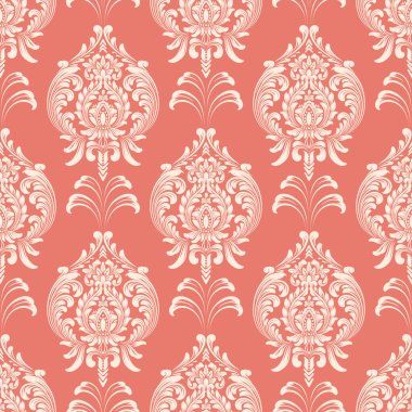 Vektör damask Dikişsiz desen arka plan. Klasik lüks eski moda damask süsleme, duvar kağıtları, tekstil, sarma için Kraliyet Viktorya Dikişsiz doku. Nefis çiçek Barok şablonu