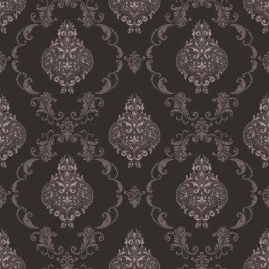 Vektör damask Dikişsiz desen arka plan. Klasik lüks eski moda damask süsleme, duvar kağıtları, tekstil, sarma için Kraliyet Viktorya Dikişsiz doku. Nefis çiçek Barok şablonu