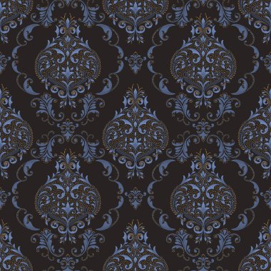 Vektör damask Dikişsiz desen arka plan. Klasik lüks eski moda damask süsleme, duvar kağıtları, tekstil, sarma için Kraliyet Viktorya Dikişsiz doku. Nefis çiçek Barok şablonu
