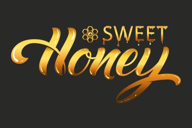 El çizimi harfler Tatlı Bal. Zarif modern el yazısı el yazısı. Vektör Mürekkebi çizimi. Karanlık arka planda tipografi posteri. Kartlar, davetiyeler, baskılar vs.