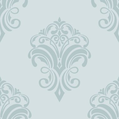 Vektör damaske desen elementi. Klasik lüks, eski moda İspanyol süsü, duvar kağıtları, tekstil ve ambalaj için kraliyet Victoria dönemi dikişsiz dokusu. Zarif çiçekli barok şablonu