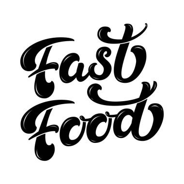 Fast Food 'un özetli harflerini elle çizdim. Zarif modern siyah el yazısı el yazısı. Vektör Mürekkebi çizimi. Işık arka planında tipografi posteri. Pankartlar, posterler, vs.
