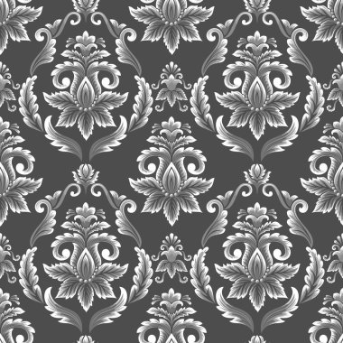 Vektör damask Dikişsiz desen arka plan. Klasik lüks eski moda damask süsleme, duvar kağıtları, tekstil, sarma için Kraliyet Viktorya Dikişsiz doku. Nefis çiçek Barok şablonu