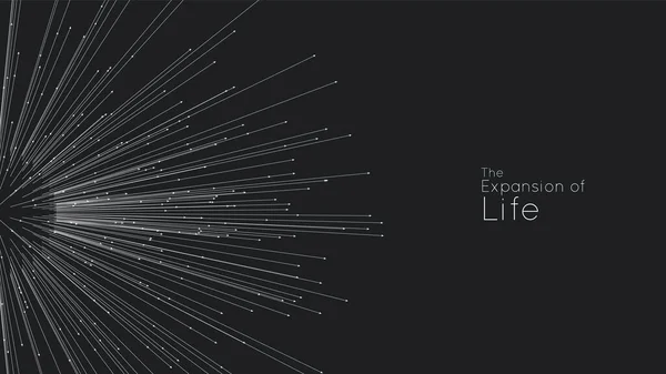 Yaşamın genişlemesi. Vektör küre patlama arkaplanı. Küçük parçacıklar ortaya çıkmaya çalışır. Yüksek hareket hızında bulanık debrilasyonlar ışınlara ya da çizgilere dönüşür. Patlama, patlama arkaplanı