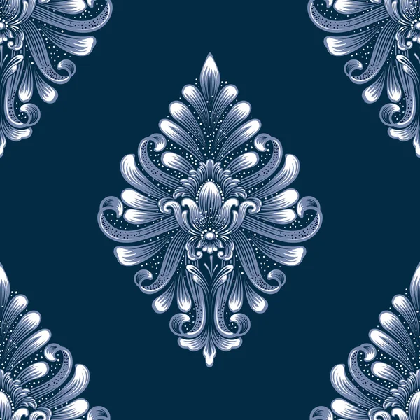 Vector Azul Damasco Sem Costura Elemento Padrão Luxo Clássico Ornamento — Vetor de Stock