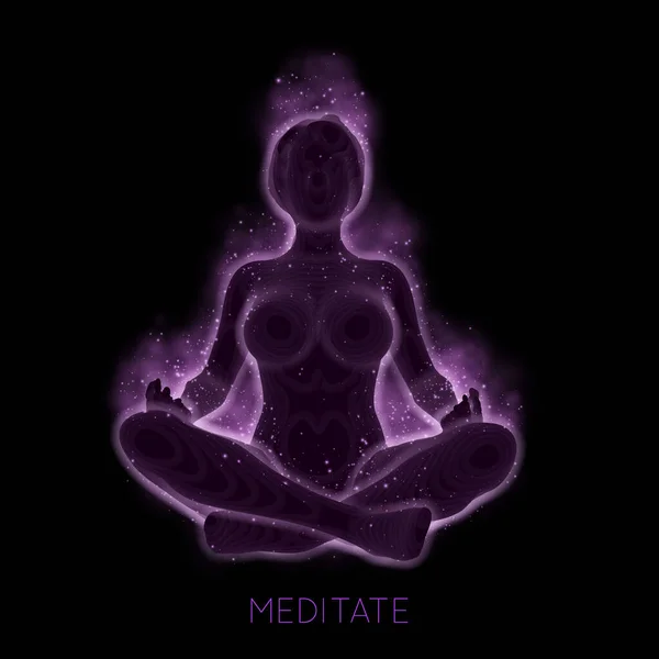 Concepto Vectorial Oscuro Meditación Femenina Energía Sacra Fluye Través Del — Vector de stock