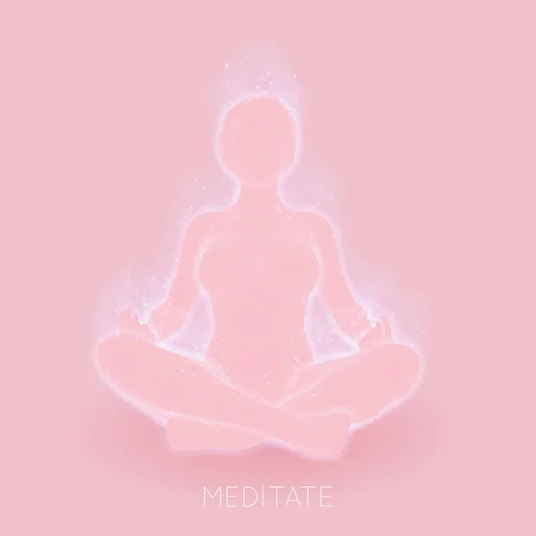 Light Pink Vector Concept Woman Meditaion Sacral Energy Flows Prayer — Stock Vector