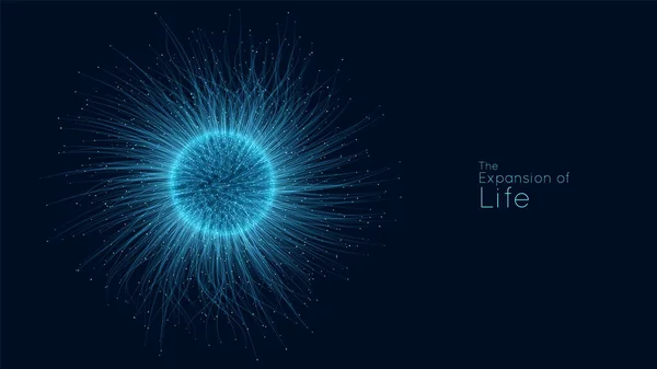 Expansion of life. Vector sphere explosion background. Small particles strive out of center. Blurred debrises into rays or lines under high speed of motion. Burst, explosion backdrop
