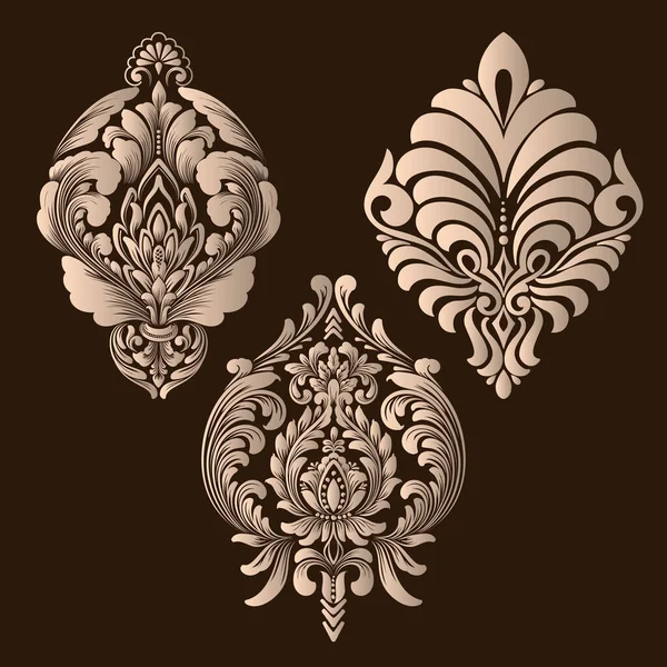 Conjunto Vectorial Elementos Ornamentales Damasco Elegantes Elementos Florales Abstractos Para — Archivo Imágenes Vectoriales