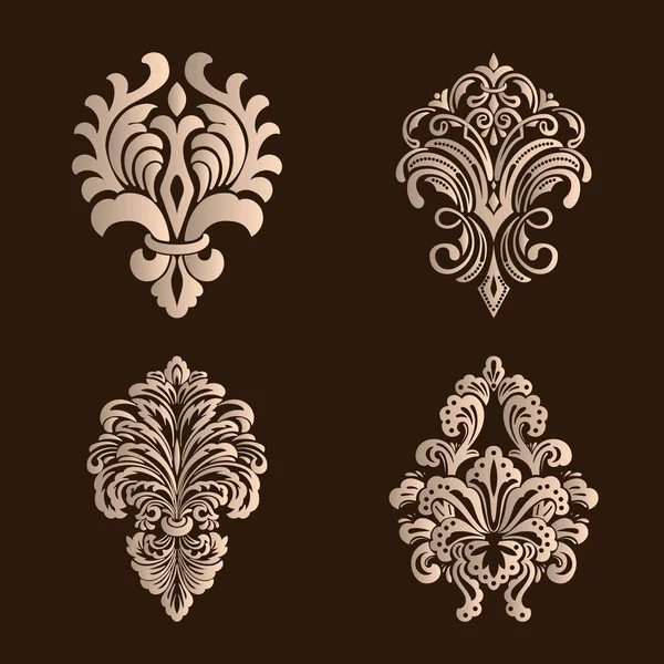 Vector Set Damask Ornamental Elements Elegant Floral Abstract Elements Design — Stock Vector