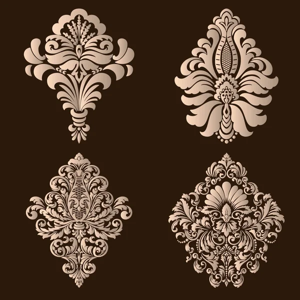 Ensemble Vectoriel Éléments Décoratifs Damassés Elégants Éléments Floraux Abstraits Pour — Image vectorielle