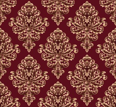 Vektör damask Dikişsiz desen arka plan. Klasik lüks eski moda damask süsleme, duvar kağıtları, tekstil, sarma için Kraliyet Viktorya Dikişsiz doku. Nefis çiçek Barok şablonu