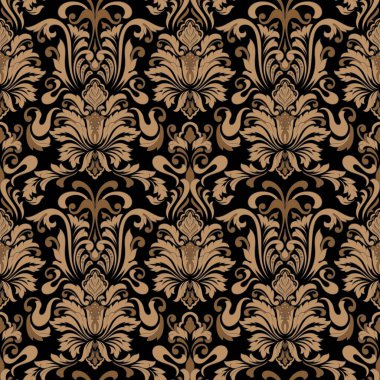 Vektör damask Dikişsiz desen arka plan. Klasik lüks eski moda damask süsleme, duvar kağıtları, tekstil, sarma için Kraliyet Viktorya Dikişsiz doku. Nefis çiçek Barok şablonu