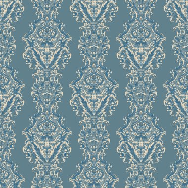 Vektör damask Dikişsiz desen arka plan. Klasik lüks eski moda damask süsleme, duvar kağıtları, tekstil, sarma için Kraliyet Viktorya Dikişsiz doku. Nefis çiçek Barok şablonu