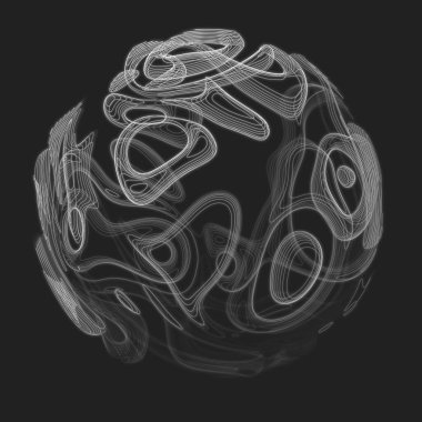 Tek renkli biyosfer vektör çizimi. Soyut organik küre. Ana hatları olan sıvı bir şekil. Garip saydam yaşam formu. Biyolojik yapının holografik görüntüsü ya da MRI 'sı. Dalgalı form kesiti