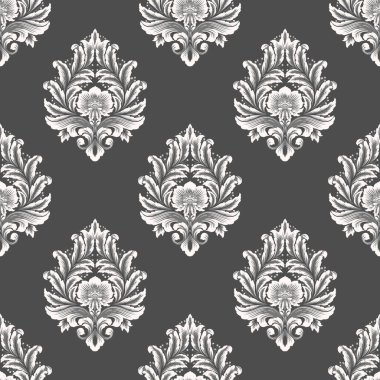 Vektör damask Dikişsiz desen arka plan. Klasik lüks eski moda damask süsleme, duvar kağıtları, tekstil, sarma için Kraliyet Viktorya Dikişsiz doku. Nefis çiçek Barok şablonu