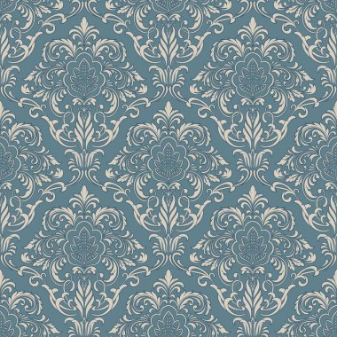 Vektör damask Dikişsiz desen arka plan. Klasik lüks eski moda damask süsleme, duvar kağıtları, tekstil, sarma için Kraliyet Viktorya Dikişsiz doku. Nefis çiçek Barok şablonu