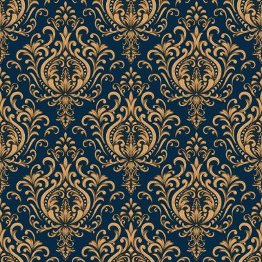 Vektör damask Dikişsiz desen arka plan. Klasik lüks eski moda damask süsleme, duvar kağıtları, tekstil, sarma için Kraliyet Viktorya Dikişsiz doku. Nefis çiçek Barok şablonu