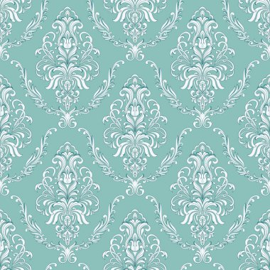 Vektör damask Dikişsiz desen arka plan. Klasik lüks eski moda damask süsleme, duvar kağıtları, tekstil, sarma için Kraliyet Viktorya Dikişsiz doku. Nefis çiçek Barok şablonu