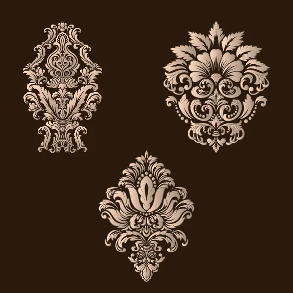 Vector Set Damask Ornamental Elements Elegant Floral Abstract Elements Design — Stock Vector