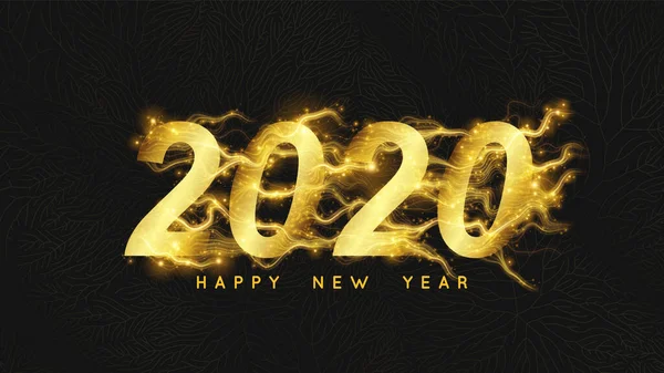 Happy New 2020 Year Background Glowing Golden 2020 Text Sparks — Stock Vector