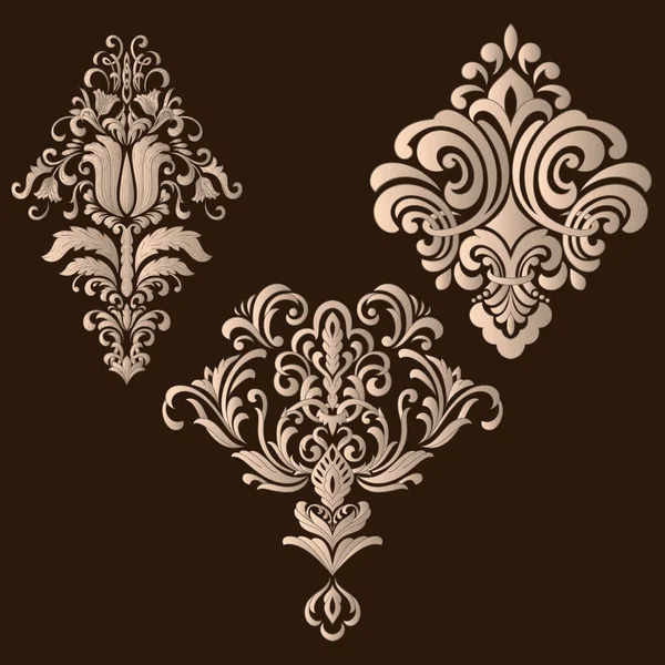 ダマスク装飾要素のベクトルセット デザインのためのエレガントな花の抽象的な要素 招待状 カード等に最適 — ストックベクタ