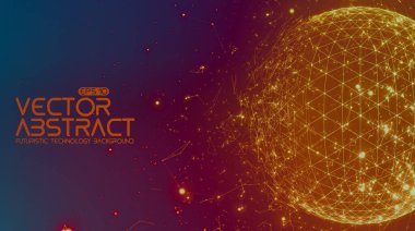 Soyut vektör uzayı renkli arkaplan. Kaotik olarak bağlı noktalar ve uzayda uçan çokgenler. Uçan enkaz. Gelecekçi teknoloji tarzı. İş sunumları için zarif arkaplan.