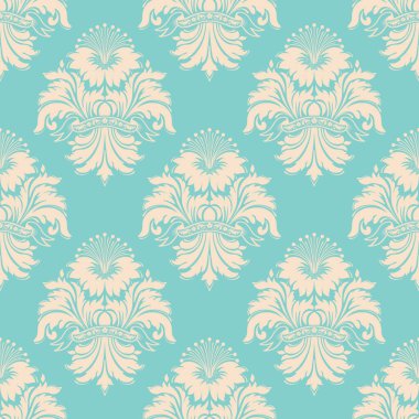 Vektör damask Dikişsiz desen arka plan. Klasik lüks eski moda damask süsleme, duvar kağıtları, tekstil, sarma için Kraliyet Viktorya Dikişsiz doku. Nefis çiçek Barok şablonu.