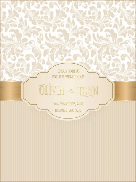 Vector Invitation Cards Wedding Card Damask Background Elegant Floral Elements — Stock Vector
